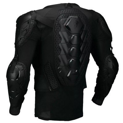 Casaco de proteção integral para moto com placas rígidas pretas nas costas, ombros e braços