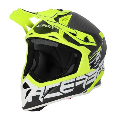 Capacete motocross ACERBIS amarelo neon, preto e branco com viseira