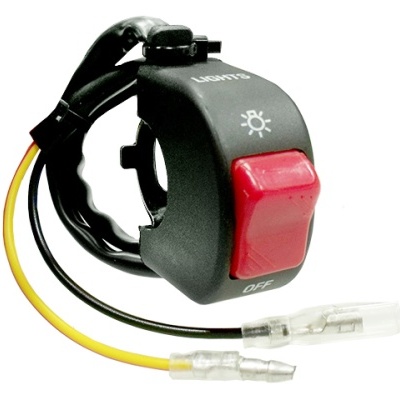 Interruptor elétrico para luz com botão vermelho e fios