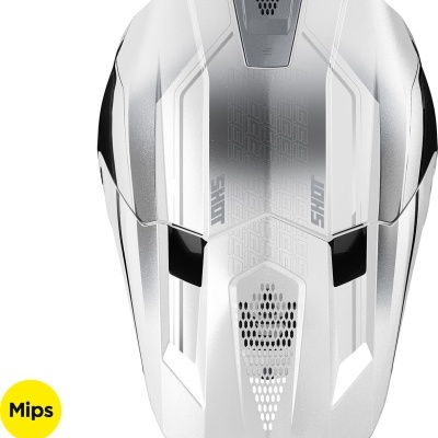 Capacete de ciclismo branco e cinza com texto SH+ e selo de proteção