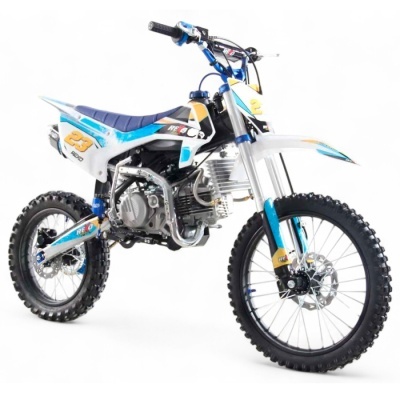 Motocross infantil branco, azul e amarelo com pneus de cravos
