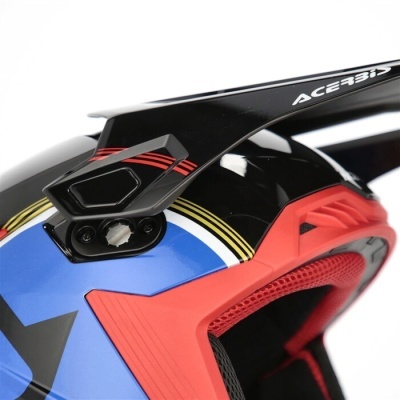 Capacete motocross preto, azul, vermelho com marca ACERBIS