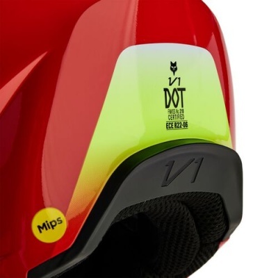 Capacete de ciclismo vermelho e amarelo com etiquetas e acolchoamento preto