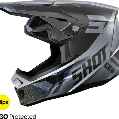 Capacete moto integral cinza e preto SHOT com proteção Mips e D3O