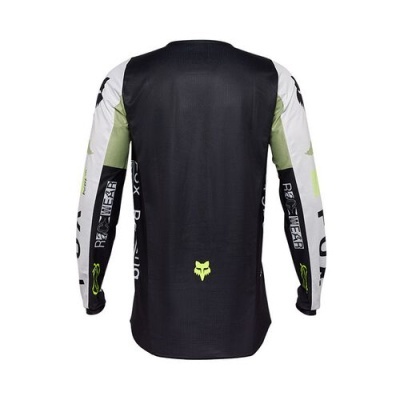 Camisola motocross preta, branca e verde com logótipo