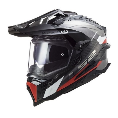 Capacete integral para motociclismo preto, cinza e vermelho com viseira transparente