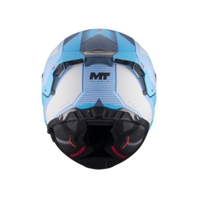 Capacete integral motocicleta branco e azul claro com logótipo MT
