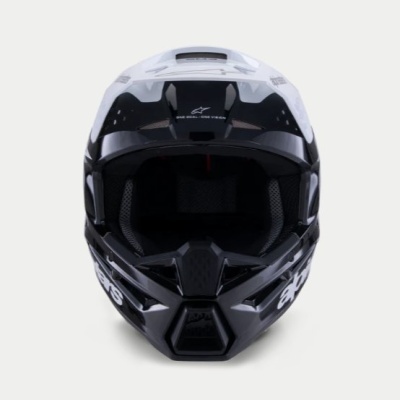 Capacete motocross preto e branco com logo ALPINESTARS