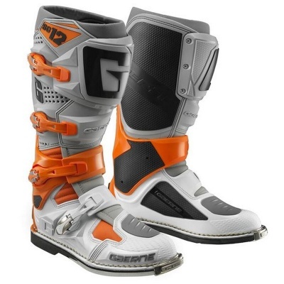 Botas de motocross branco, cinza e laranja