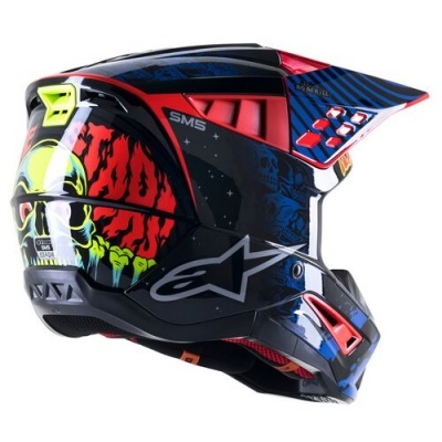 Capacete motocross com padrão gráfico colorido e visor ajustável