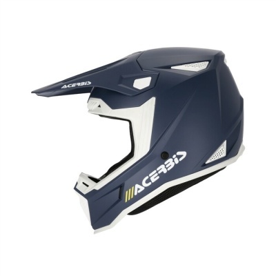 Capacete de motocross azul escuro Acerbis com detalhes brancos e amarelos