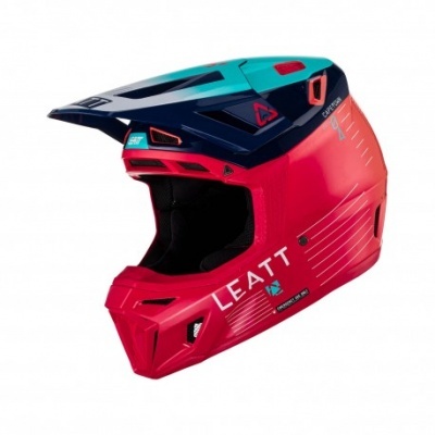 Capacete integral vermelho e azul LEATT para motocross ou downhill