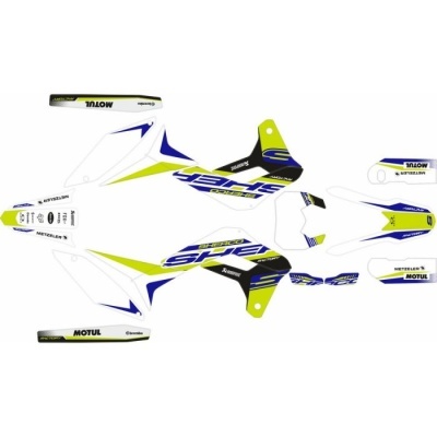 Adesivos para mota coloridos com textos MOTUL, SHEEL e METZELERS