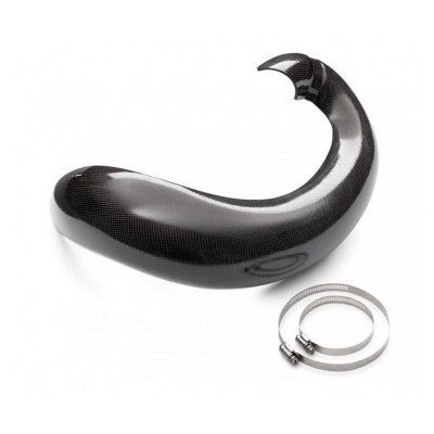 Tubagem curva preta em fibra de carbono com duas braçadeiras metálicas