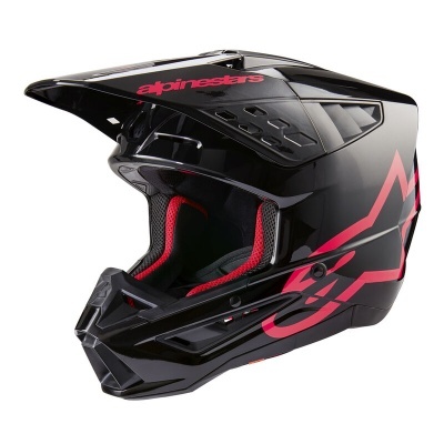 capacete integral preto com detalhes rosa e interior acolchoado vermelho