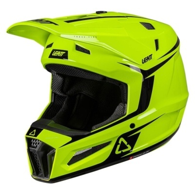 Capacete de motocross verde fluorescente com detalhes a preto