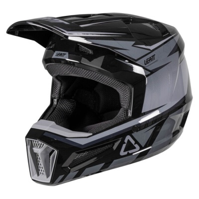 Capacete de motocross preto e cinza com visor e interior acolchoado