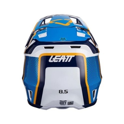 Capacete azul, branco e amarelo LEATT modelo 8.5