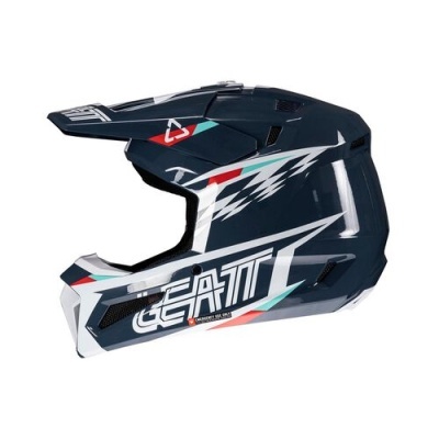 capacete integral motocross preto e branco com padrões coloridos e texto GEANTT