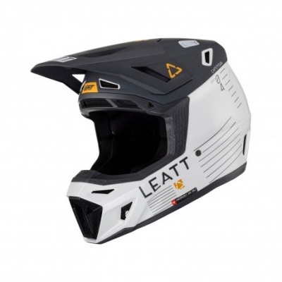 Capacete integral preto e branco da marca LEATT para motocross
