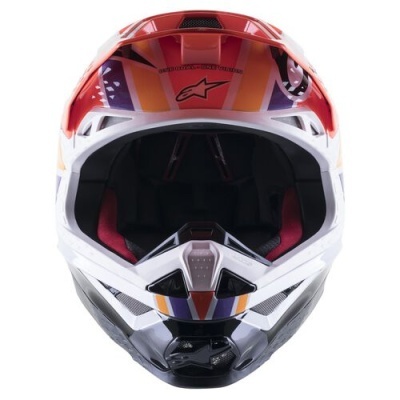 Capacete de motocross integral multicolorido com interior almofadado e logotipo Alpinestars