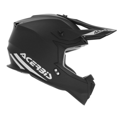 Capacete integral de motocross preto com texto ACERBIS branco