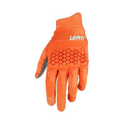 Luva desportiva LEATT laranja com textura triangular no dorso