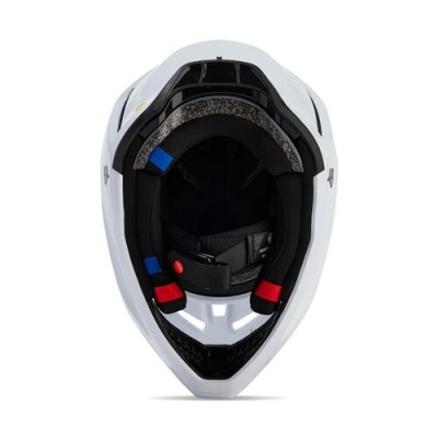 Capacete desportivo branco visto de cima com interior acolchoado