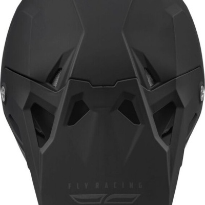 Capacete preto Fly Racing com aberturas e logótipo frontal