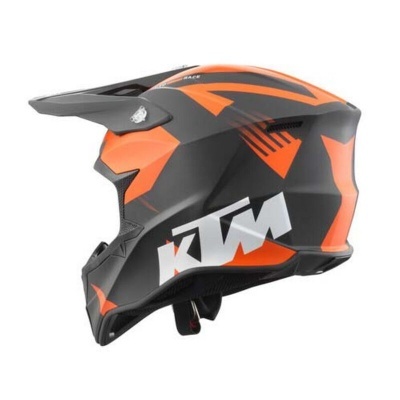 Capacete de motocicleta KTM preto e laranja com logotipo branco