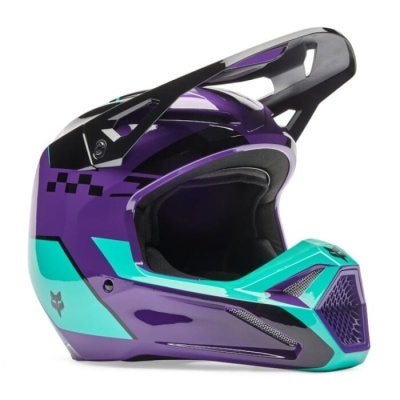 Capacete integral roxo, verde água e preto para motocross com viseira