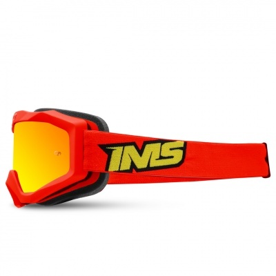 Óculos de proteção vermelhos com lente amarela e tira elástica vermelha com logo 1NS