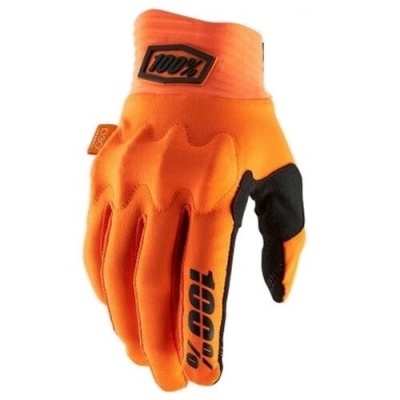 Luva desportiva laranja com logótipo 100% e detalhes a preto