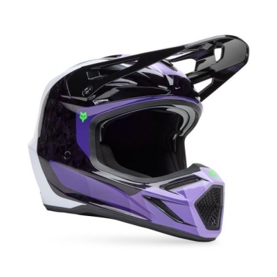 Capacete integra preto e roxo com detalhes verdes para motociclismo