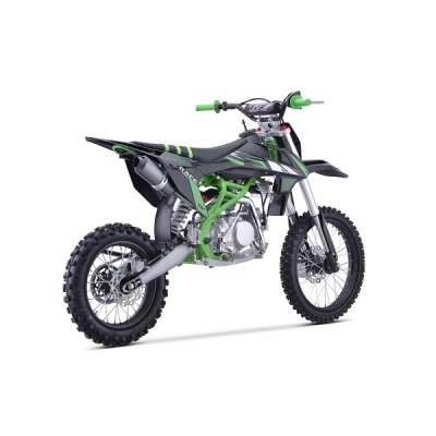 Moto de motocross preta e verde para trilhas
