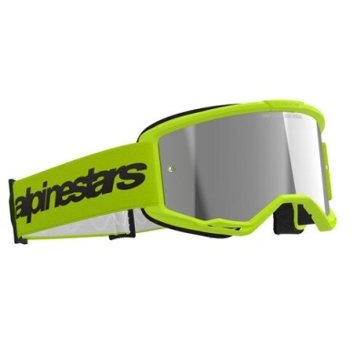 Óculos de proteção verdes com lente prateada espelhada e cinta elástica Alpinestars