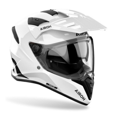 Capacete integral branco com detalhes pretos e viseira transparente da marca AIROH