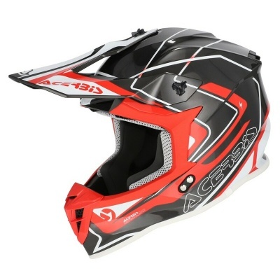 Capacete moto integral Acerbis preto, vermelho, branco e cinzento com viseira longa