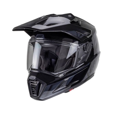 Capacete integral preto com viseira transparente e design angular