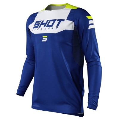 Camisola de corrida azul SHOT RACEGEAR com detalhes brancos e amarelos