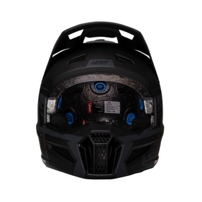 Capacete integral preto com detalhes em azul e interior acolchoado