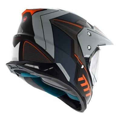 Capacete integral para motociclista cinza, preto, azul e laranja com visor transparente
