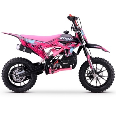 Motocross infantil rosa e preto com decalques e pneus de borracha