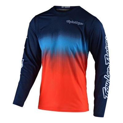 Camisola desportiva azul e vermelha com texto branco Troy Lee Designs