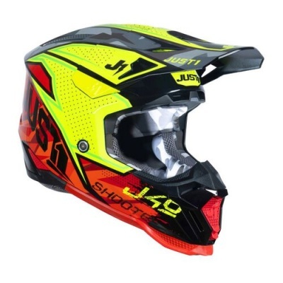 Capacete de motocross amarelo, preto e vermelho com visor visor ajustável