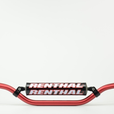 Guiador vermelho com espuma preta e vermelha e texto RENTHAL