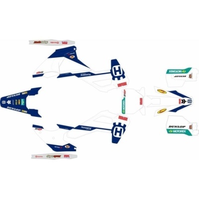 Autocolantes para mota Husqvarna em branco e azul com logos de patrocinadores