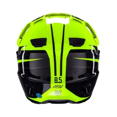 Capacete de motociclista verde fluorescente e preto com visor escuro