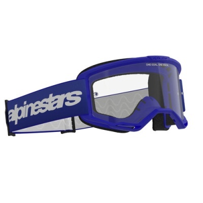 Óculos de proteção azul escuro com faixa azul e logotipo branco alpinestars