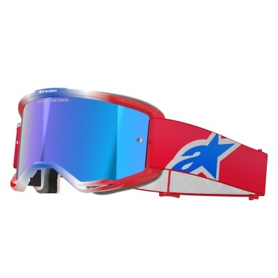 Óculos de proteção desportivos vermelhos com lente azul espelhada